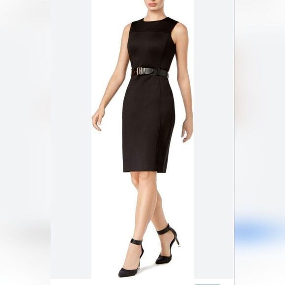 Calvin Klein Scuba Knit Sheath With Belt. Whimsigoth, Dark Academia,  Bodycon - Picture 1 of 13